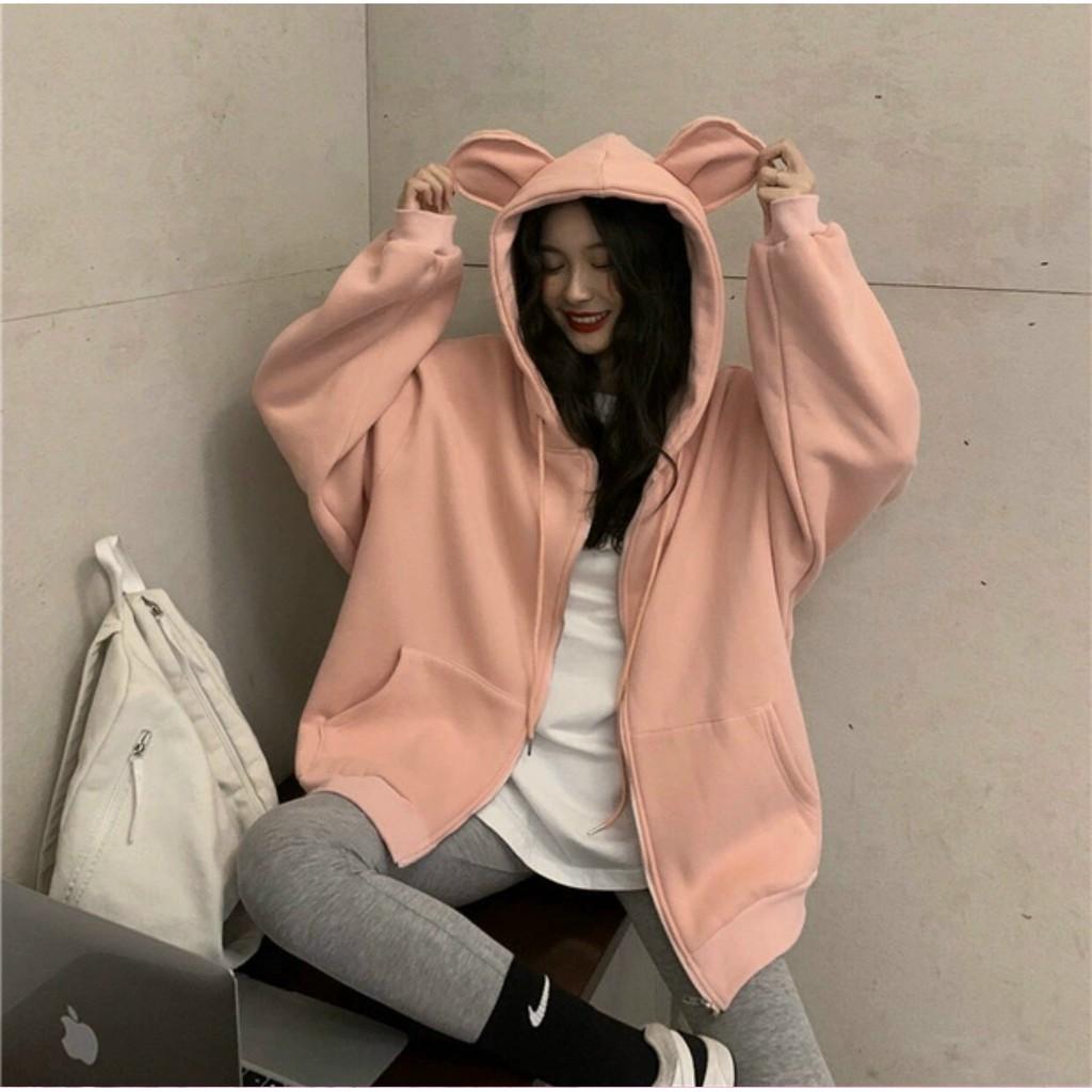 Hình ảnh Áo Khoác Hoodie Nỉ Ngoại Tai Thỏ dành cho nữ