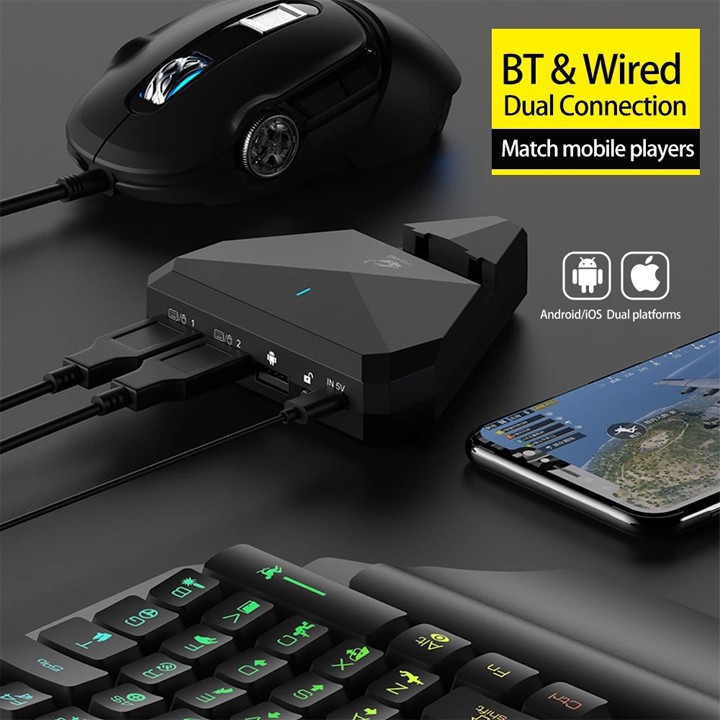 Bàn phím giả cơ FREE WOLF K1 HN Tặng Kèm HUB G1 chơi game Pubg Mobile, Rules of Survival, Free Fire trên điện thoại, máy tính bảng, Laptop và PC - Hàng Chính Hãng