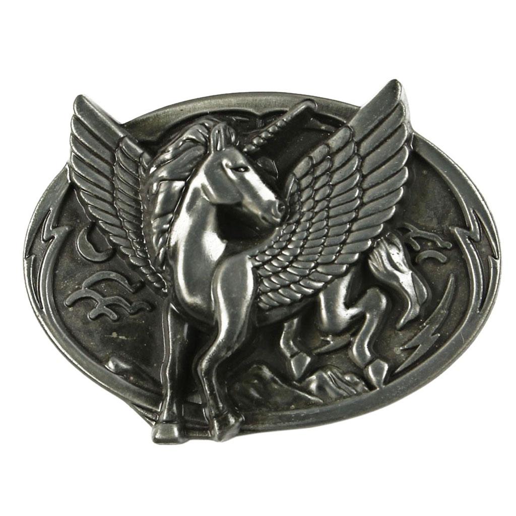 Vintage Belt Buckle Silver Alloy Retro Engraved Unicorn Western Belt Buckle