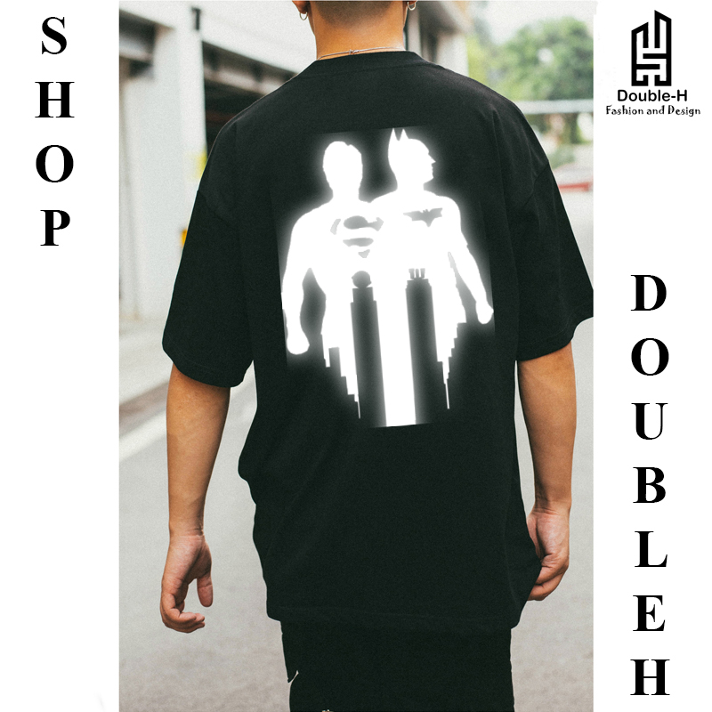 Áo thun form rộng tay lỡ Unisex phản quang Supermen và Batman