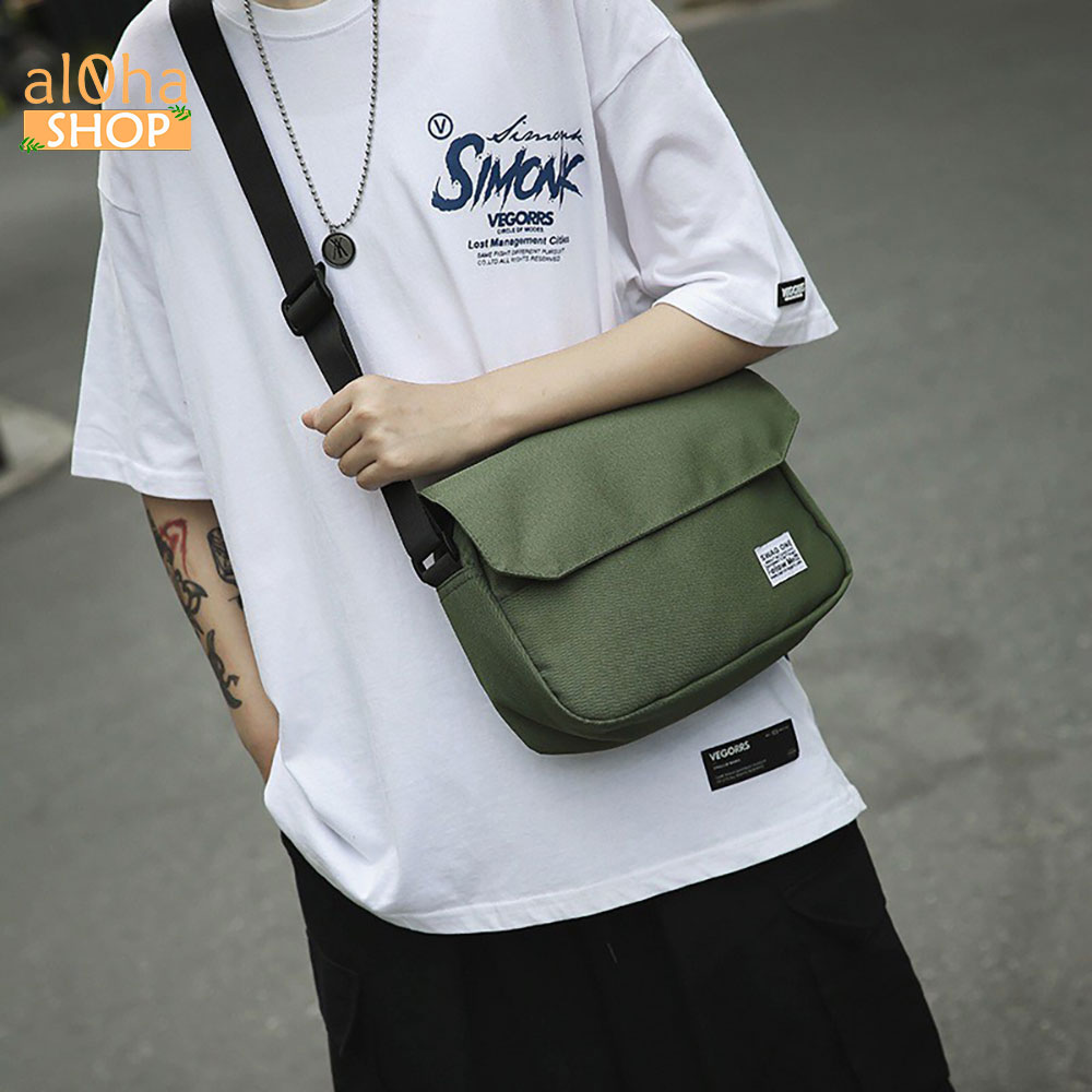 Túi đeo chéo vải canvas Black Rice bền bỉ phong cách thòi trang unisex nam nữ - al0ha Shop
