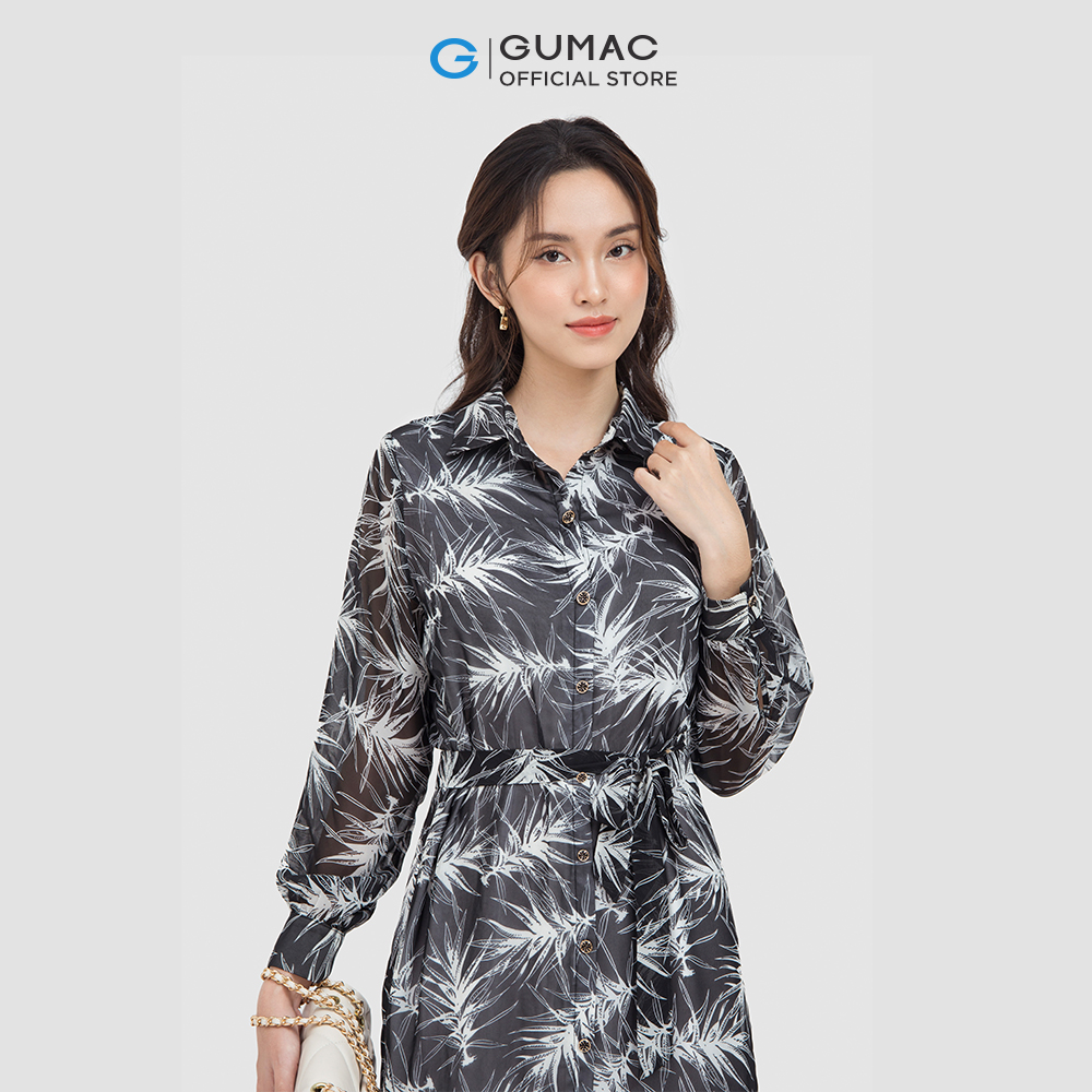 Đầm sơ mi GUMAC DC06048 buộc eo