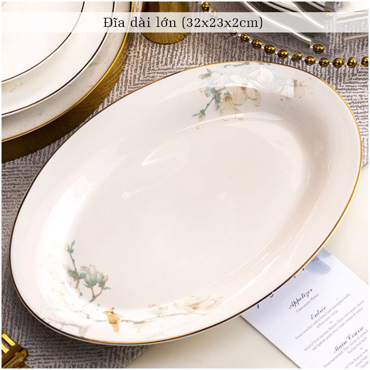 Bộ bát ăn cơm SỨ XƯƠNG Giang Tây cao cấp 60 chi tiết - Bộ chén ăn cơm sang trọng, tinh tế - Bát đĩa mỏng nhẹ nhưng cứng trong và cách nhiệt tốt. Mã GS18