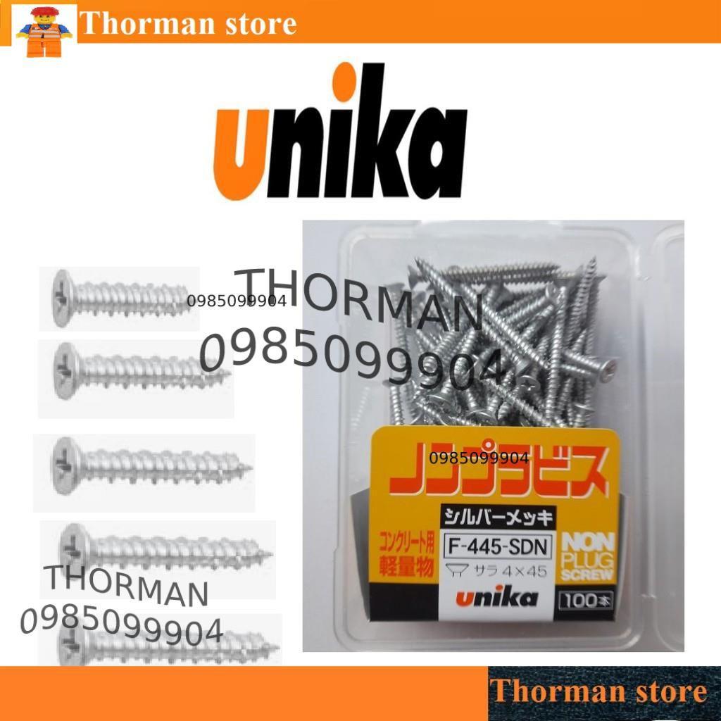 Ốc vít bắt tường, bê tông Unika đầu bằng  mạ bạc Unika F