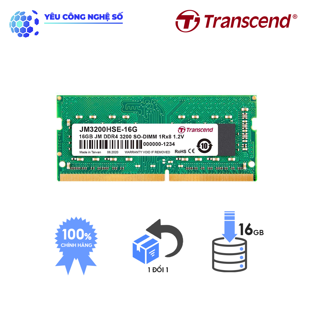 Bộ nhớ RAM Transcend JETRAM 16GB JM DDR4 3200Mhz SO-DIMM - Hàng chính hãng