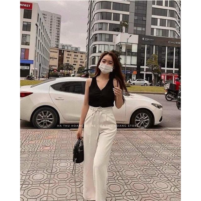 Quần ống rộng nữ lưng cao cột nơ nhiều màu chất rubi dày dặn mềm mại đẹp dễ phối đồ