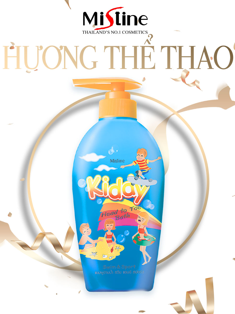 SỮA TẮM GỘI TOÀN THÂN TRẺ EM HƯƠNG THỂ THAO MISTINE KIDDY  HEAD TO TOE BATH SWIM và SPORTS