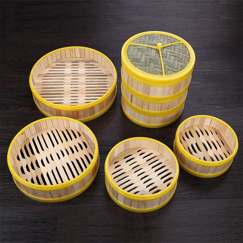 Plastic Edge Bamboo Dumplings Buns Steamer Basket Lid Mat