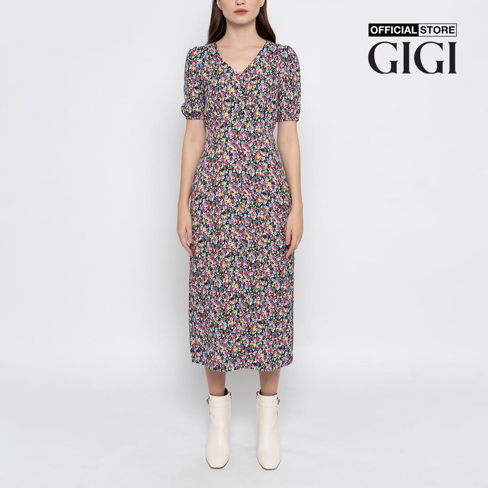 GIGI - Đầm midi cổ V tay ngắn Button Front G2102D221143