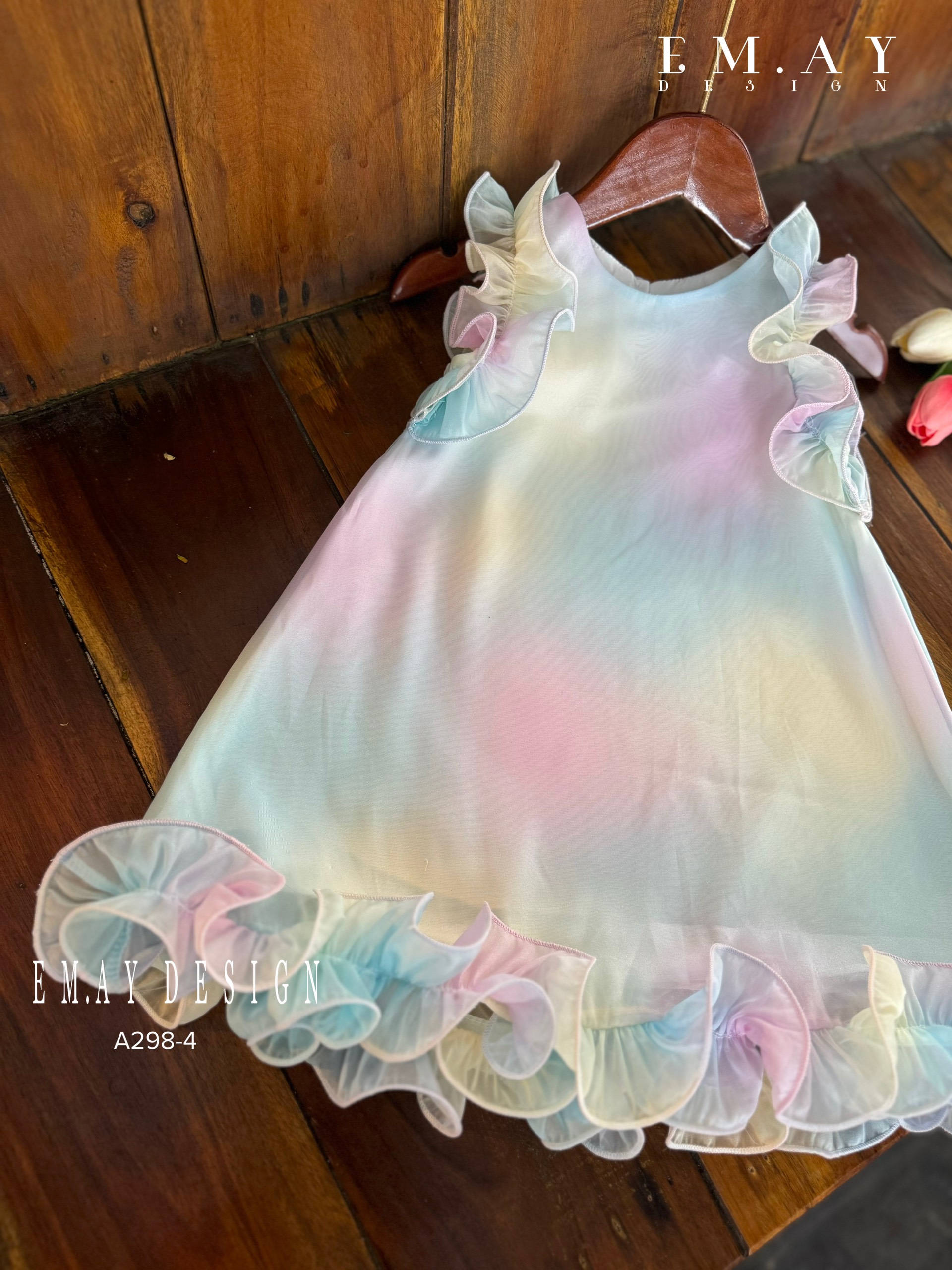 Đầm váy công chúa cho bé gái màu loang cầu vồng đi chơi du lịch biển đẹp size 10-40kg hàng cao cấp