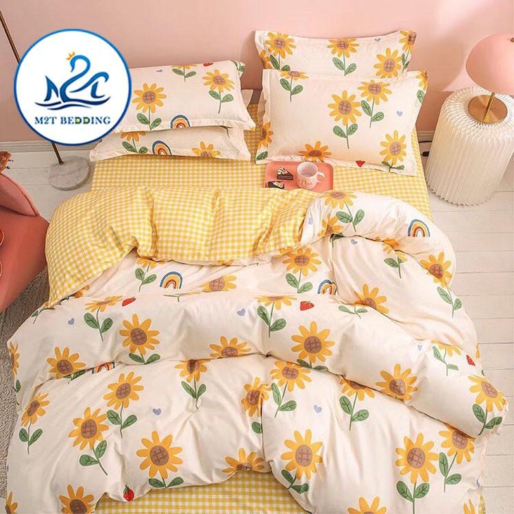 Bộ chăn ga gối Cotton poly M2T bedding Hoa cầu vồng, vỏ chăn mền, drap giường và 2 vỏ gối