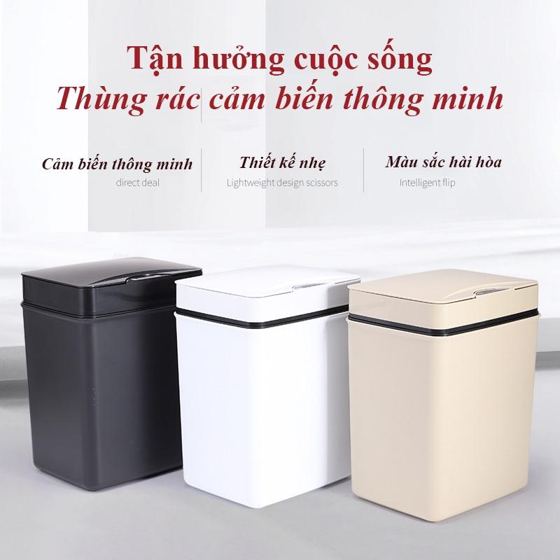 Thùng rác cảm biến thông minh 15 lít Jinxiu K123 tự động đóng mở sạch sẽ sang trọng vệ sinh 3 màu sang trọng