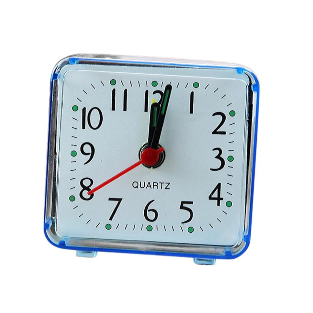 2X Mini Square Quartz Clock Travel Alarm Clock Bedroom Home Table Clock Blue