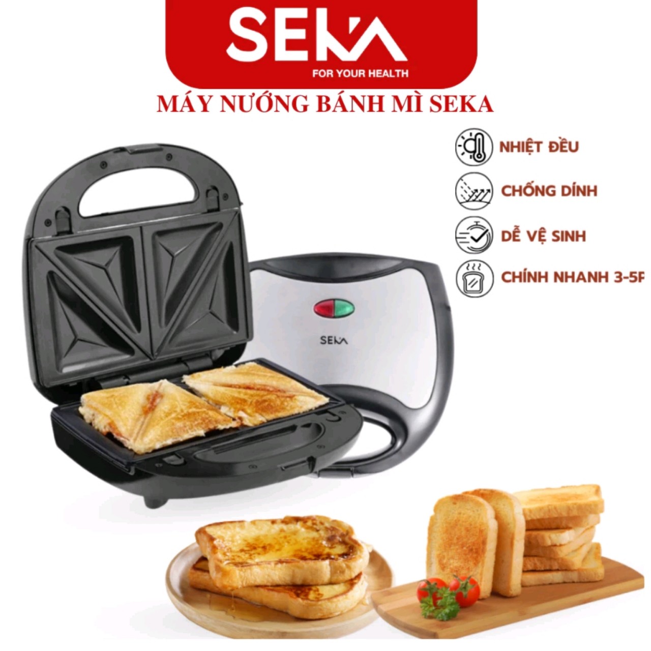 Máy nướng bánh mì sandwich, Máy kẹp nướng bánh mì nướng nhanh chín đều, chống dính tốt