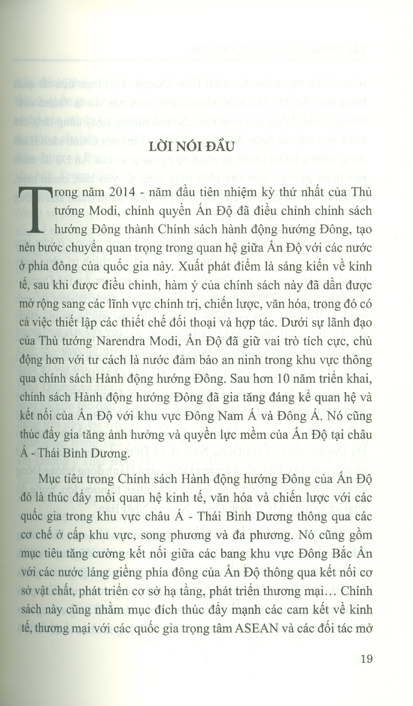 Tác Động Của Các Nước Lớn Đến Chính Sách Hành Động Hướng Đông Của Ấn Độ (Sách Chuyên Khảo)