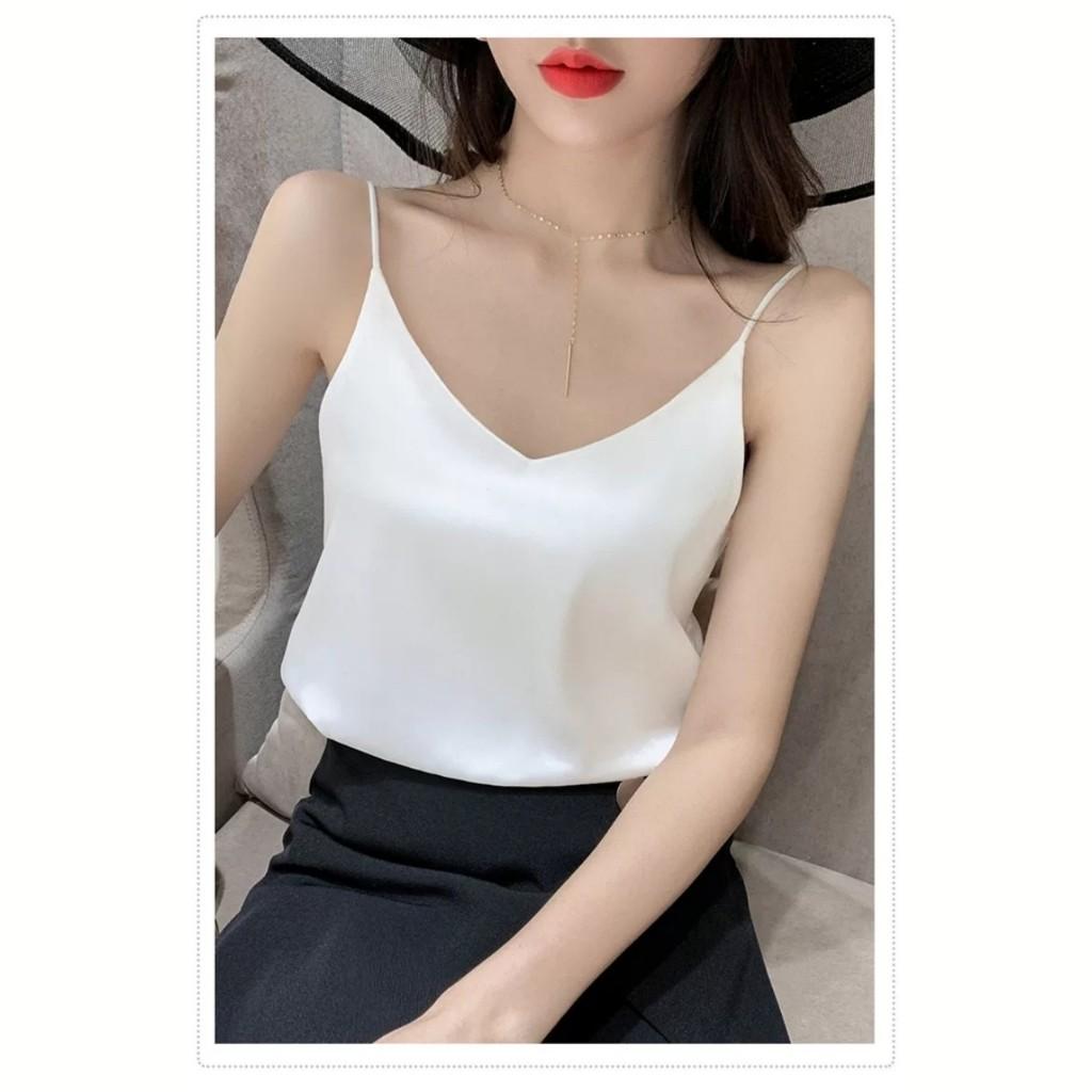 Áo Hai Dây Lụa Cổ Tim Nữ Cao Cấp