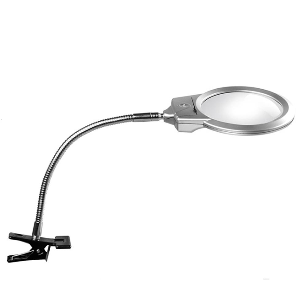 Pro Flexible Hands Free Magnifying Glass Desk Lamp Bright LED Lighted Gooseneck Magnifier with Clamp for Reading Diamond