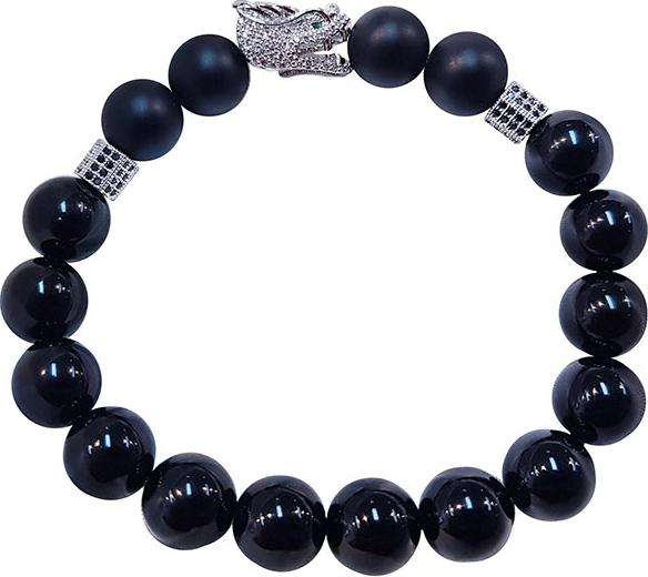 Vòng Tay Nam Mệnh Thủy Đá Mã Não Đen Kết Hợp Charm Đầu Rồng - NA.03