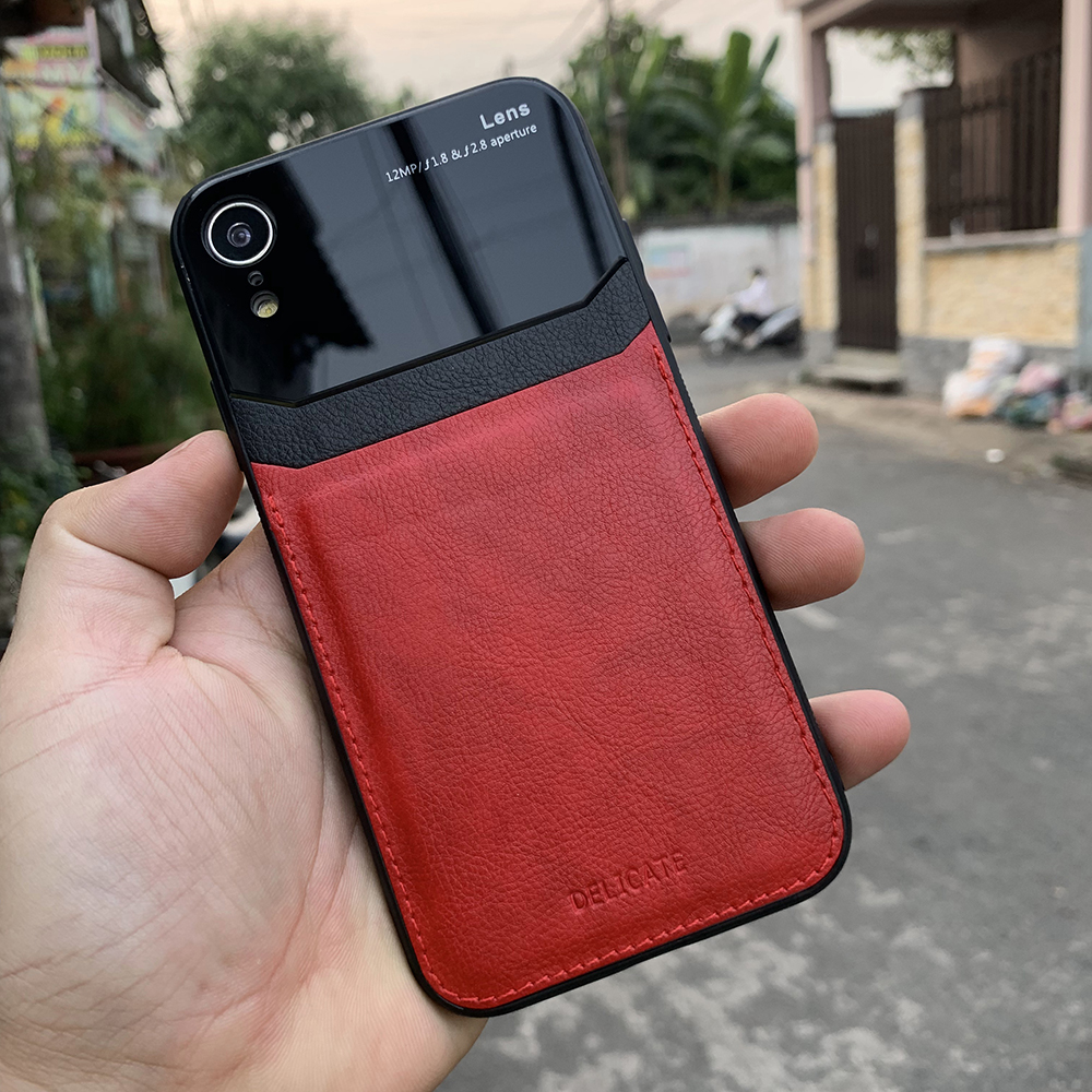 Ốp lưng da kính cao cấp dành cho iPhone XR - Màu đỏ - Hàng nhập khẩu - DELICATE