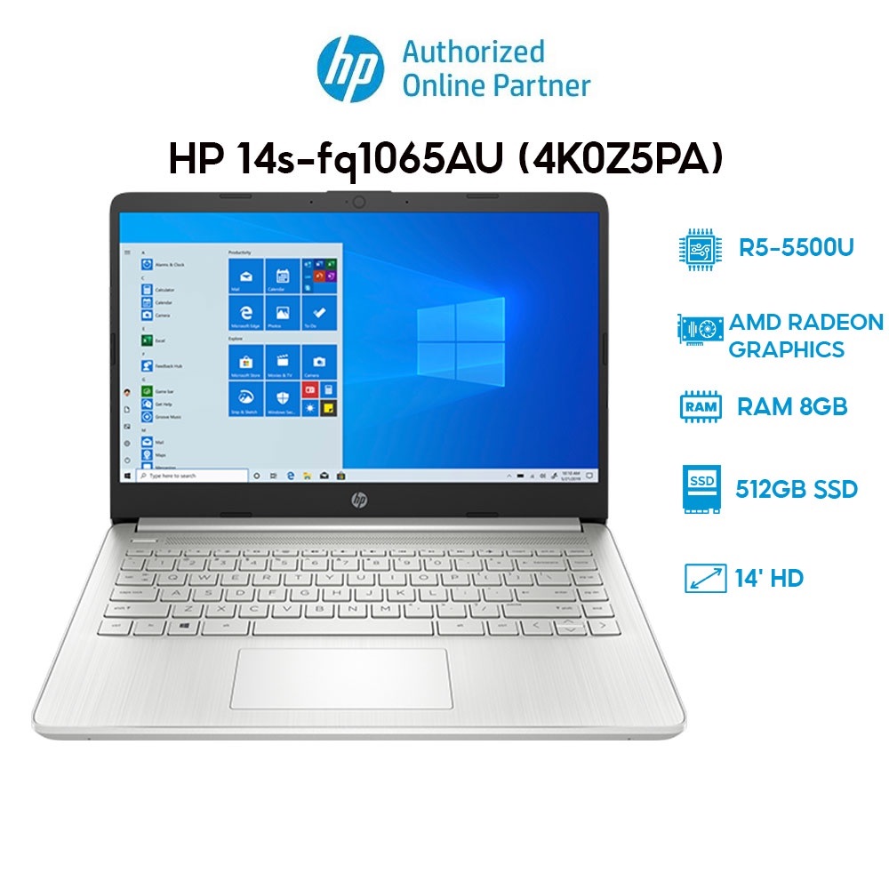 Laptop HP 14s-fq1065AU (4K0Z5PA) (R5-5500U  8GB  512GB  AMD Radeon Graphics  14' HD  Win 11) Hàng chính hãng