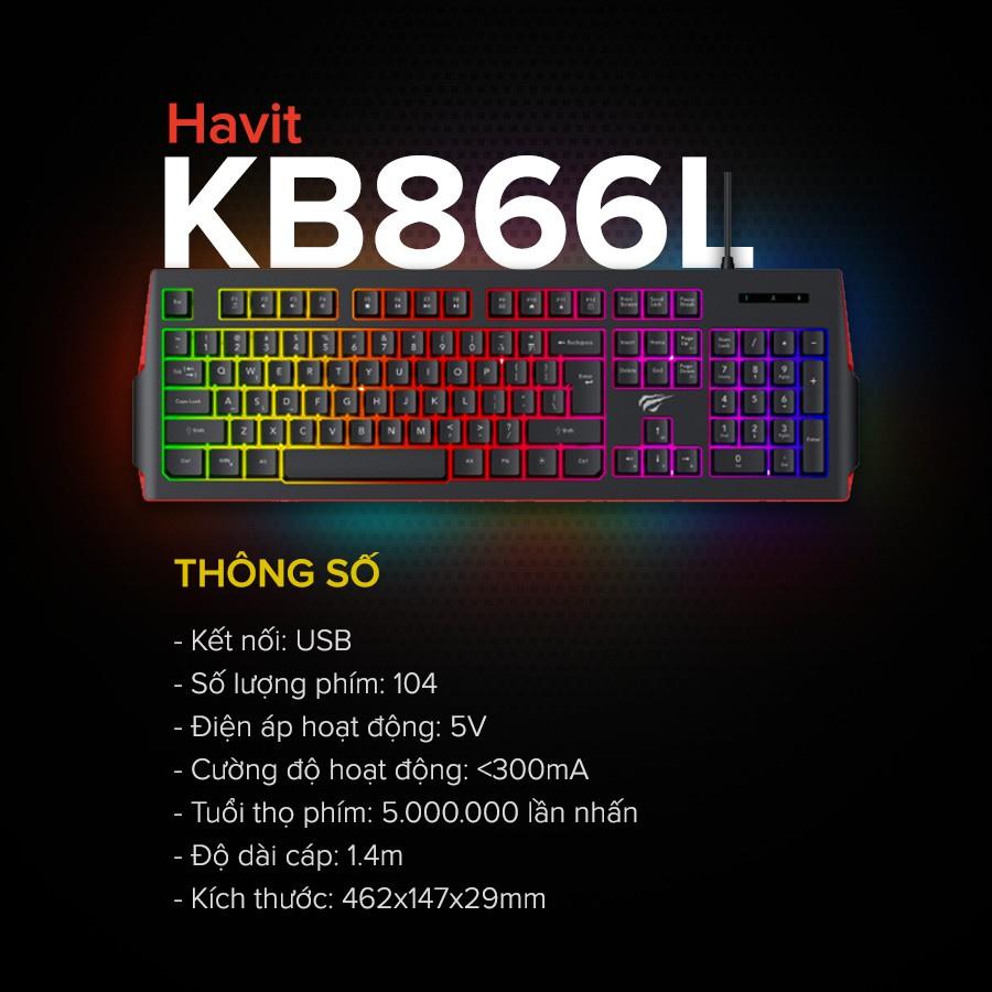Bàn Phím Gaming RGB HAVIT KB866L, 104 Keys, Thiết Kế Công Thái Học, Tổ Hợp Phím Fn - Hàng Chính Hãng