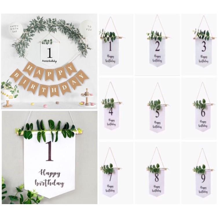 Banner in số tuổi sinh nhật kèm Lá  Trang trí sinh nhật Happy birthday phong cách Hàn Quốc Hot 2022