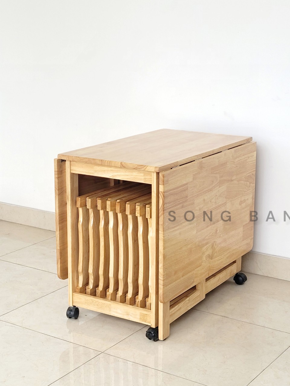 Bàn Ăn Gỗ Cao Su Xếp Gọn 90 x 1m6 Thông Minh Dày Dặn Chắc Chắn - Hàng VN Xuất Khẩu