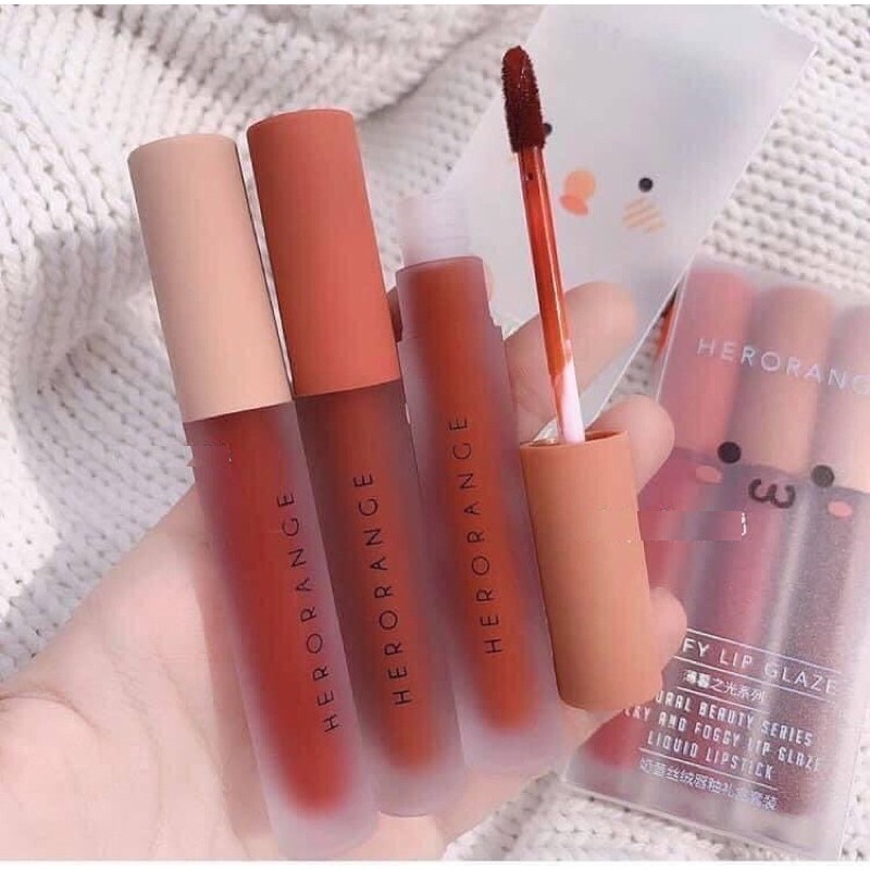 Set 3 Cây Son Kem Lì Herorange Fluffy Lip Glaze