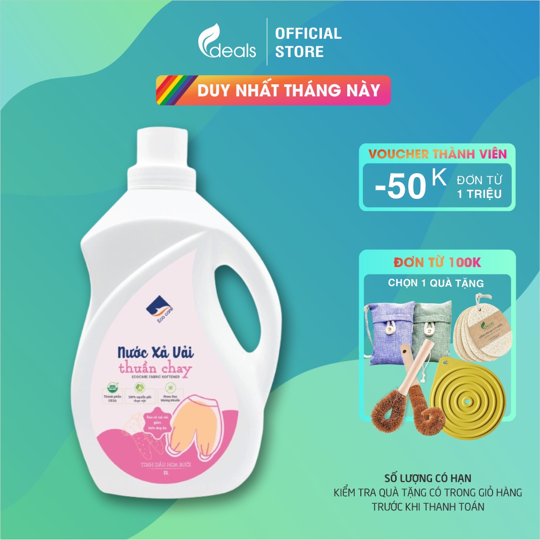 Nước Xả Vải Thuần Chay Hữu Cơ ECOCARE 2L - Hương hoa bưởi, PH cân bằng,  an toàn cho trẻ nhỏ