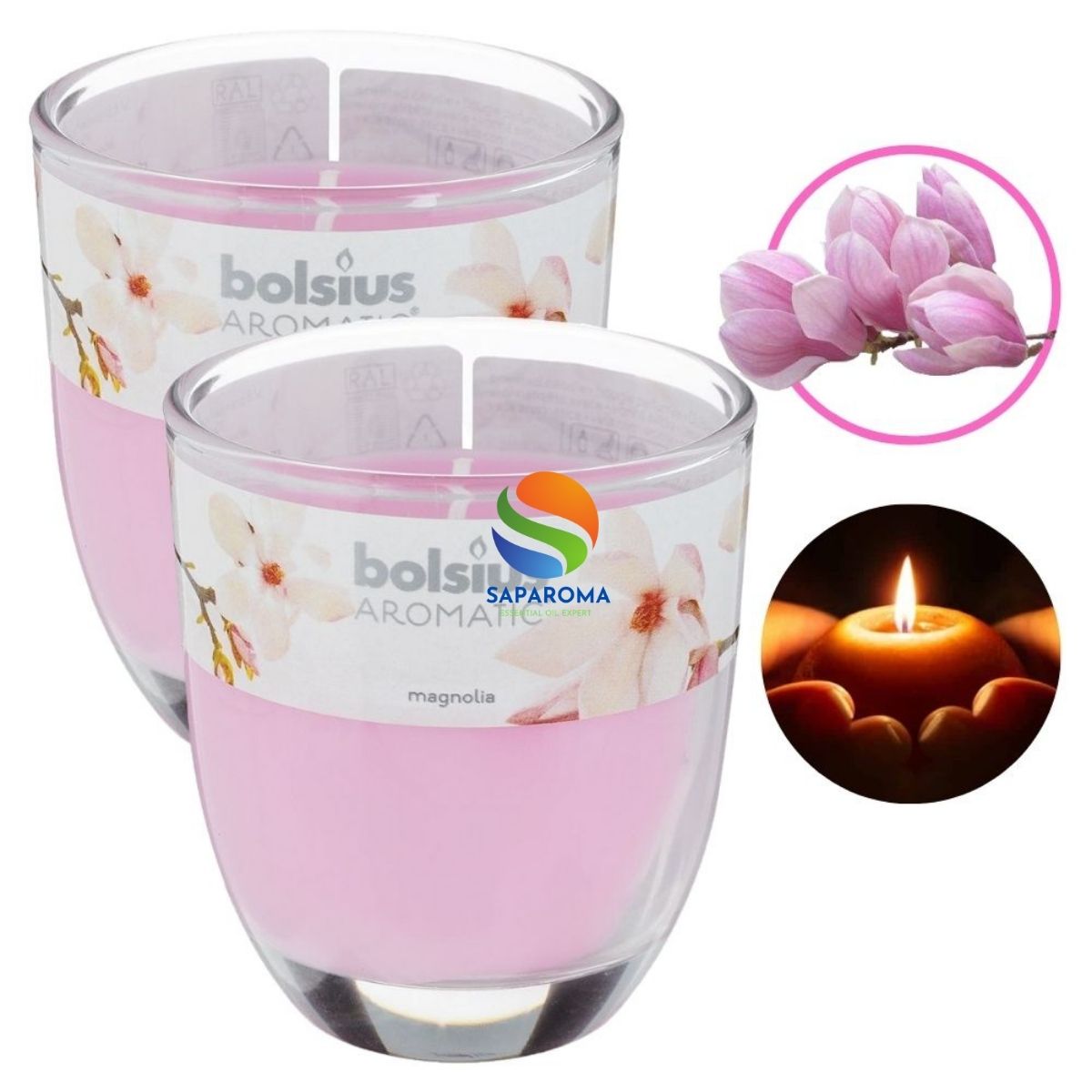 Combo 2 ly nến thơm tinh dầu Bolsius Magnolia 105g - hoa mộc lan, nến trang trí, thơm phòng, thư giãn, Hỗ trợ khử mùi