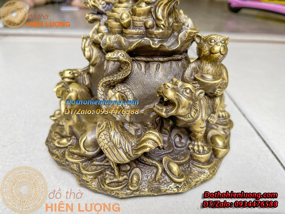 Bộ Tượng 12 Con Giáp Đứng Bao Tiền Bằng Đồng Nguyên Chất Cao 22cm, Nặng 1,8Kg - Đồ Thờ Hiên Lượng