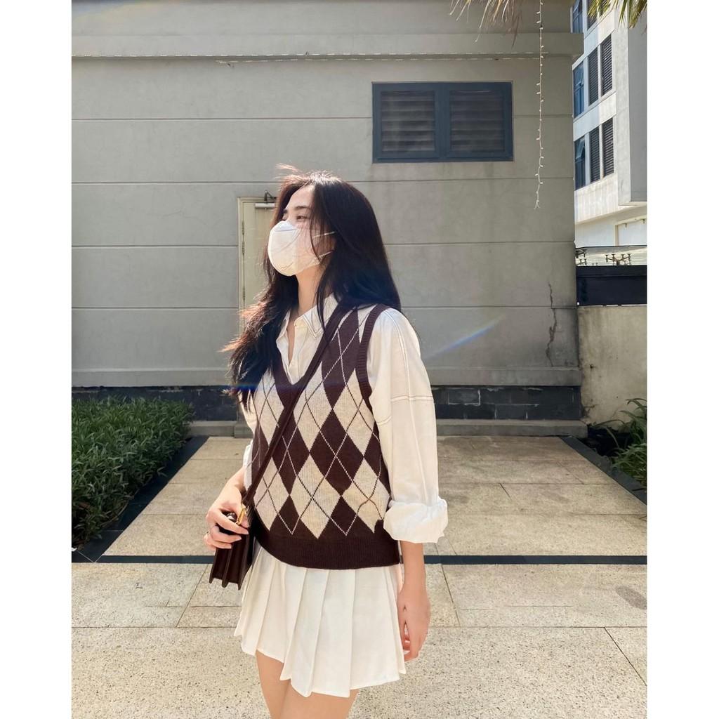 Áo Gile len nữ Form rộng Hàn Quốc - Chuẩn Style Ulzzang- Màu trám Đen/ Nâu/ Đỏ - Chuẩn hàng Quảng Châu - Vitalita