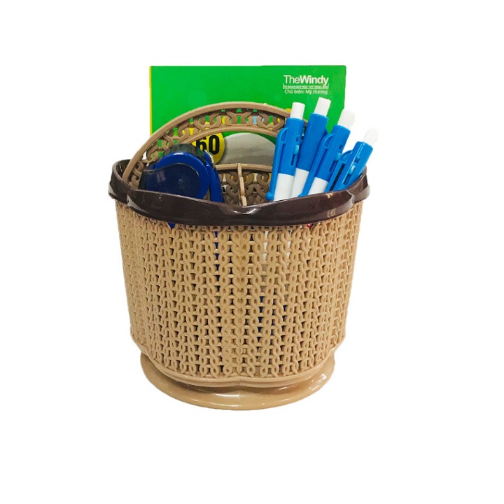 Rổ đựng đồ tròn hoa có quai đa năng kích thước 14 cm x 14 cm x 14 cm