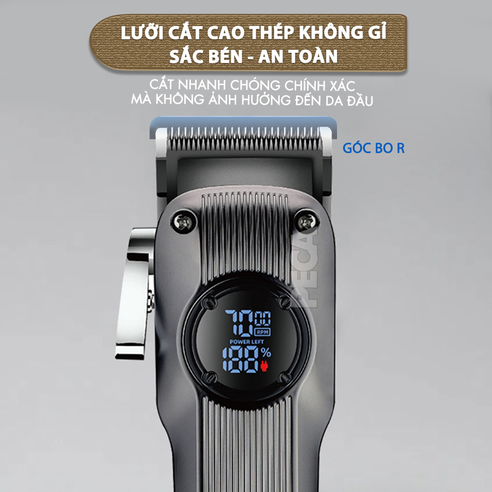 Tông đơ cắt tóc chuyên nghiệp Kemei KM-1551 công suất mạnh 5W màn hình LCD sạc nhanh USB type C tiện lợi - Chính hãng