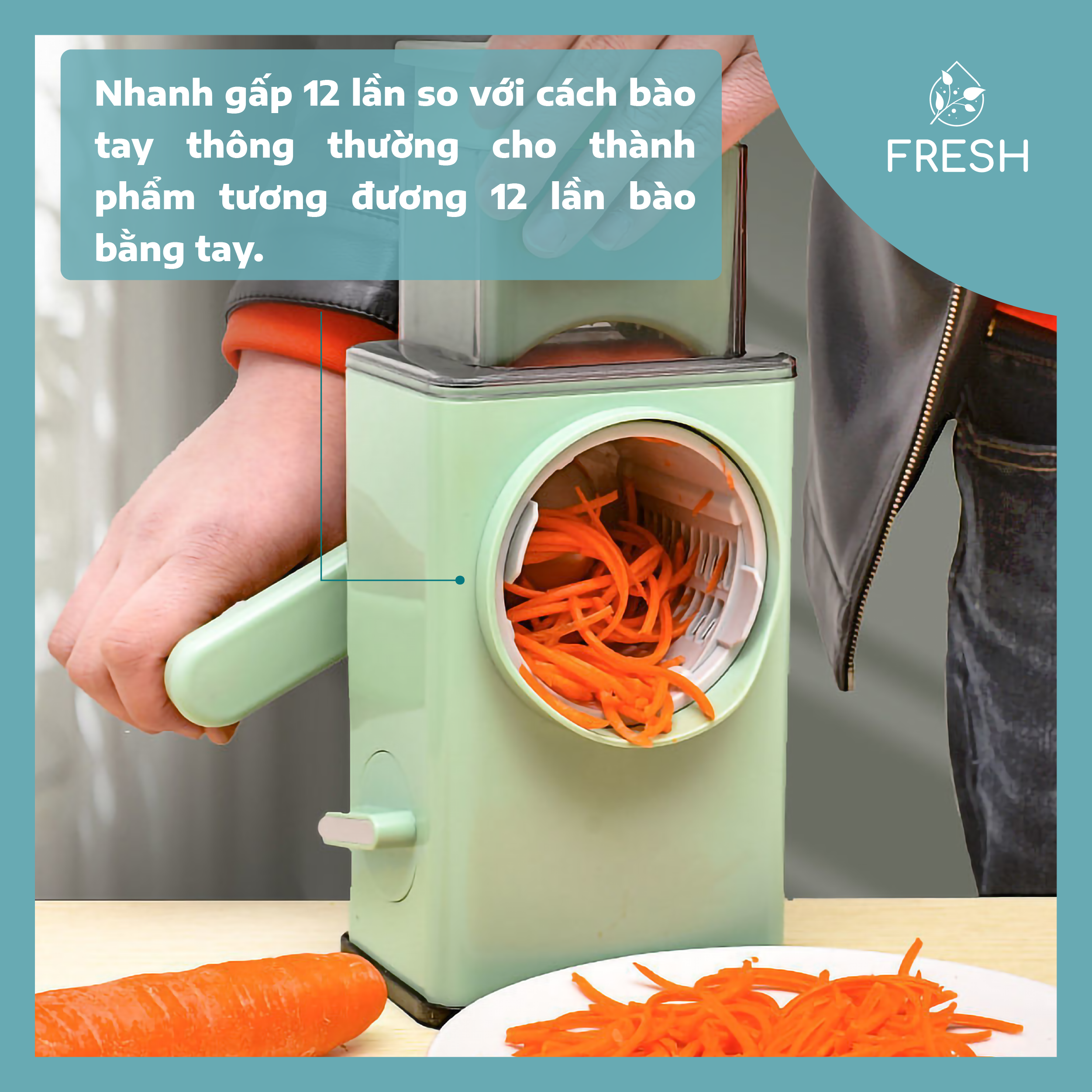 Máy Bào Sợi Rau Củ Đa Năng 3 Lưỡi Dao Dành Cho Các Nhà Hàng Quay 360 Độ Bằng Tay - FRESH