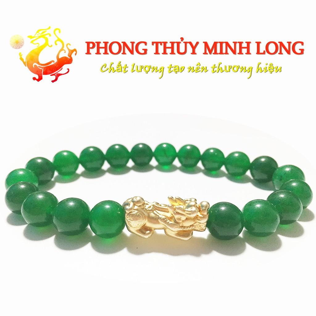 Vòng tay đá Mã Não Xanh chất lượng 3A mix tỳ hưu Vàng hợp với người mệnh Hỏa và Mộc