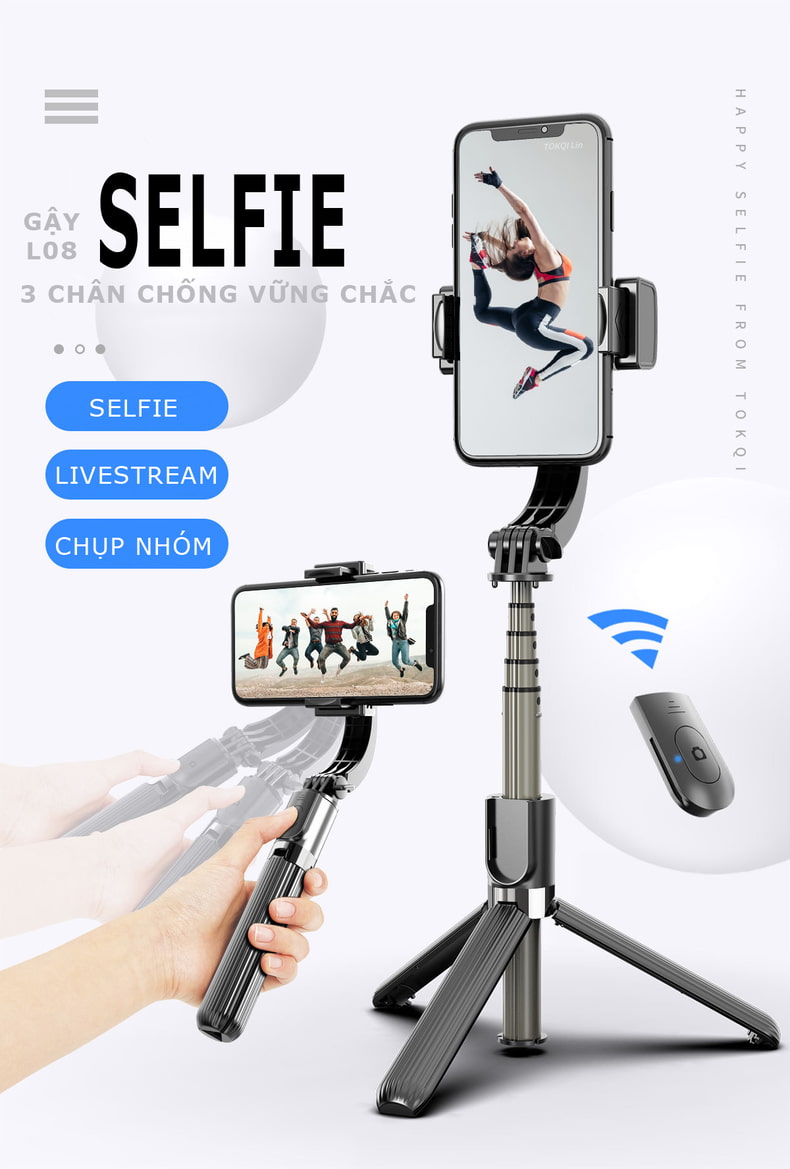 Gậy chống Rung Điện Thoại, Có Bluetooth Gimbal L08 Gậy Chụp Hình Quay Video Chống Rung Cao Cấp