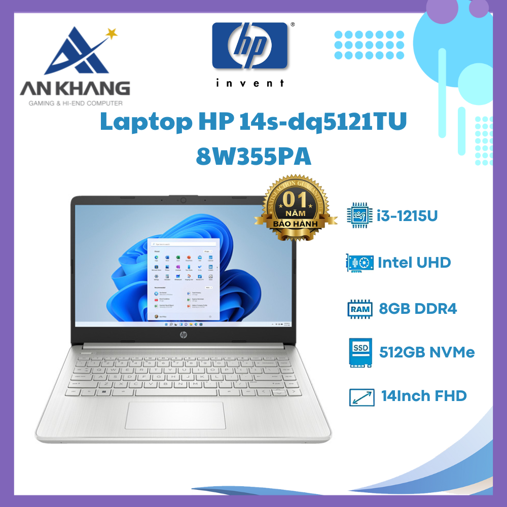 Laptop HP 14s-dq5121TU 8W355PA (Intel Core i3-1215U | 8GB | 512GB | Intel UHD | 14 inch FHD | Win 11 | Bạc) - Hàng Chính Hãng - Bảo Hành 12 Tháng