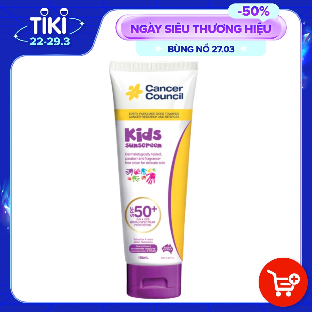 Kem chông nắng trẻ em Cancer Council Kids SPF 50+/PA ++++ 110ml