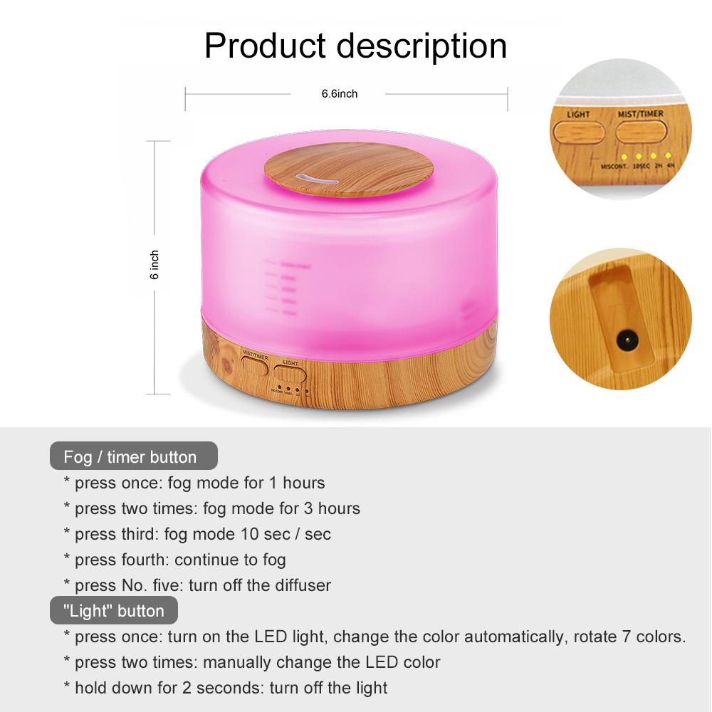 Searide 500ML Máy Tạo Độ Ẩm Không Khí Điều Khiển từ xa Siêu Âm Tinh Máy Khuếch Tán Tinh Dầu Mát Phun Sương Tạo EU AU ANH MỸ nhà Văn Phòng
