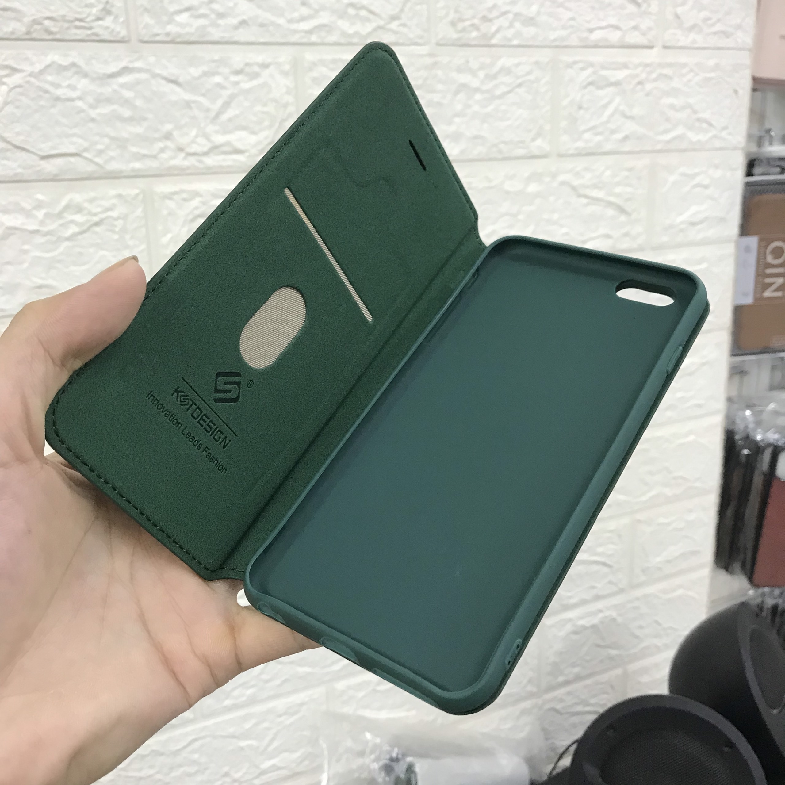 Bao da cao cấp hiệu KST Design cho iPhone 6 Plus/7 Plus/8 Plus/XS Max,/11 Pro Max - Hàng Chính Hãng - Iphone 6plus/6splus - Xanh Rêu