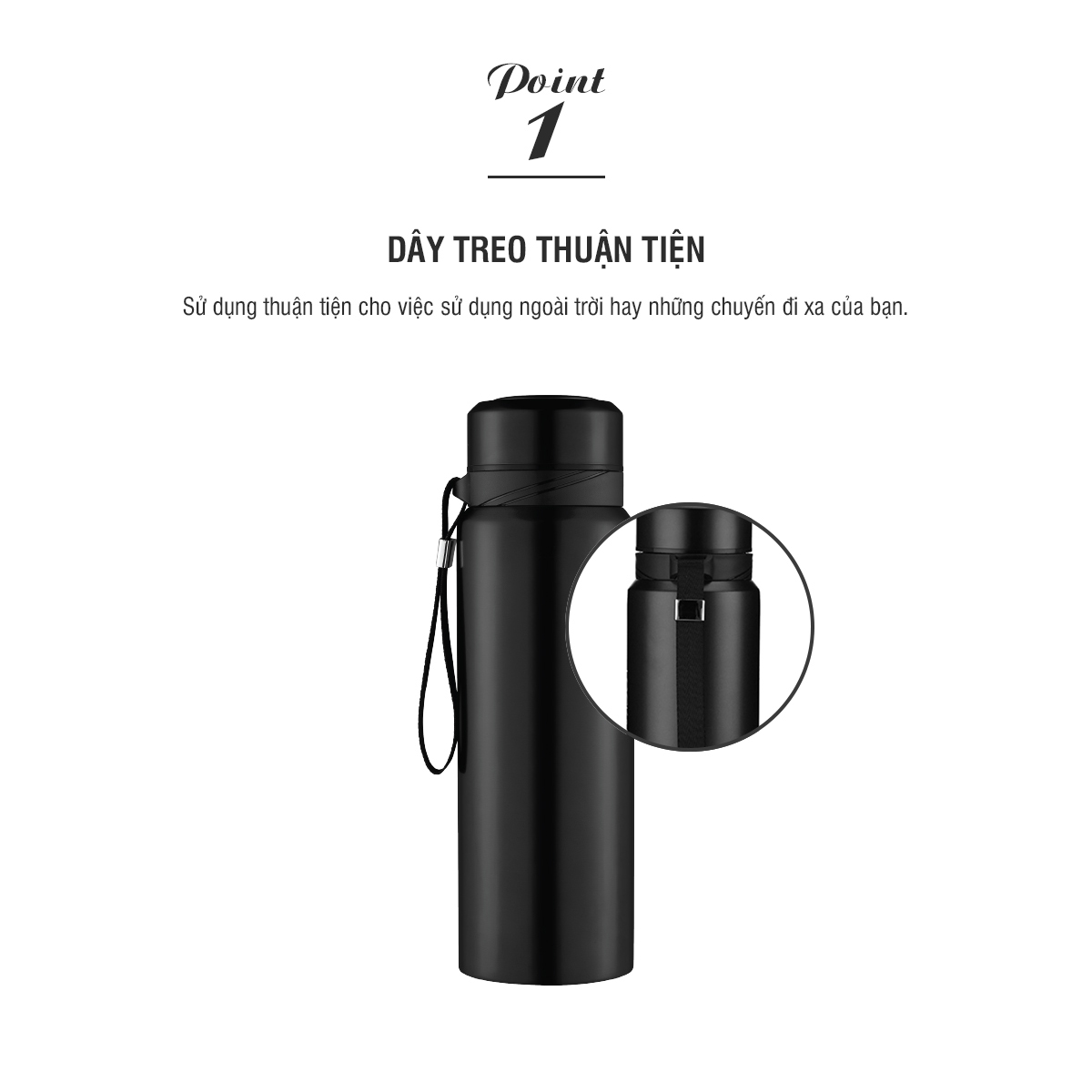 Bình Giữ Nhiệt Vacuum Bottle Lock&amp;Lock màu đen LHC6180-BLK 800ml, Hàng chính hãng, thép không gỉ, độ bền cao - JoyMall