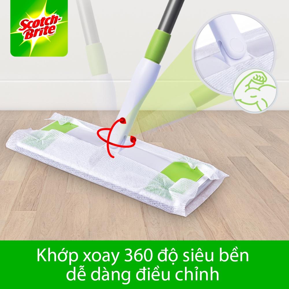 Cây lau nhà siêu tốc dùng khăn giấy thay thế Scotch-Brite 3M đa năng, xoay 360 độ, lấy sạch bụi và tóc mọi ngóc ngách