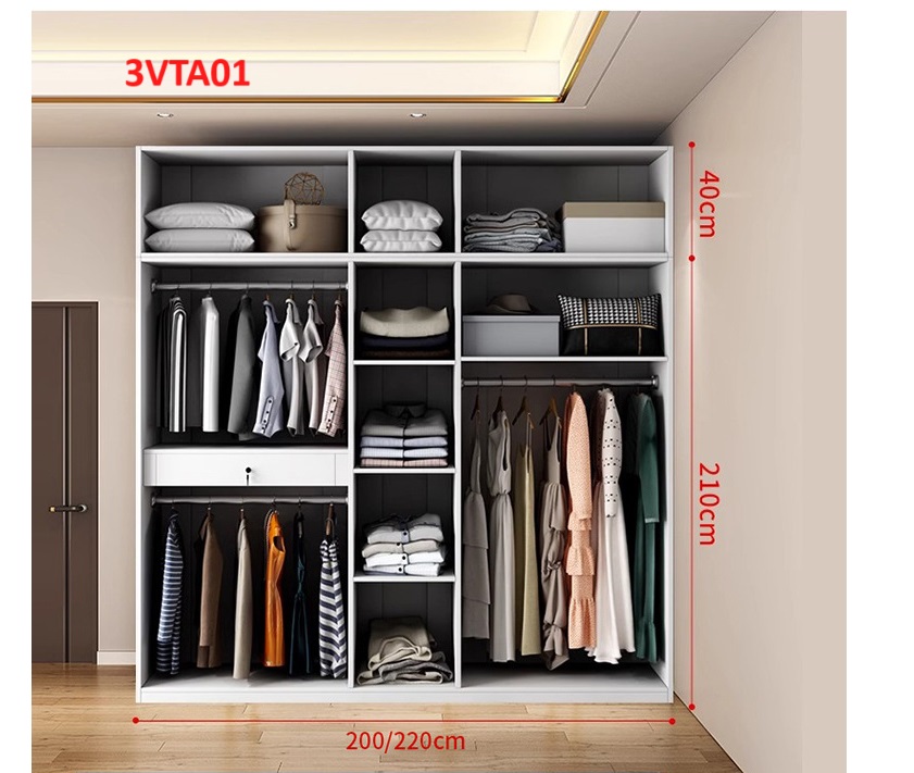 Tủ quần áo thiết kệ hiện đại - Tủ quần áo gỗ MDF 3ATA01A - Nội thất lắp ráp Viễn Đông ADV