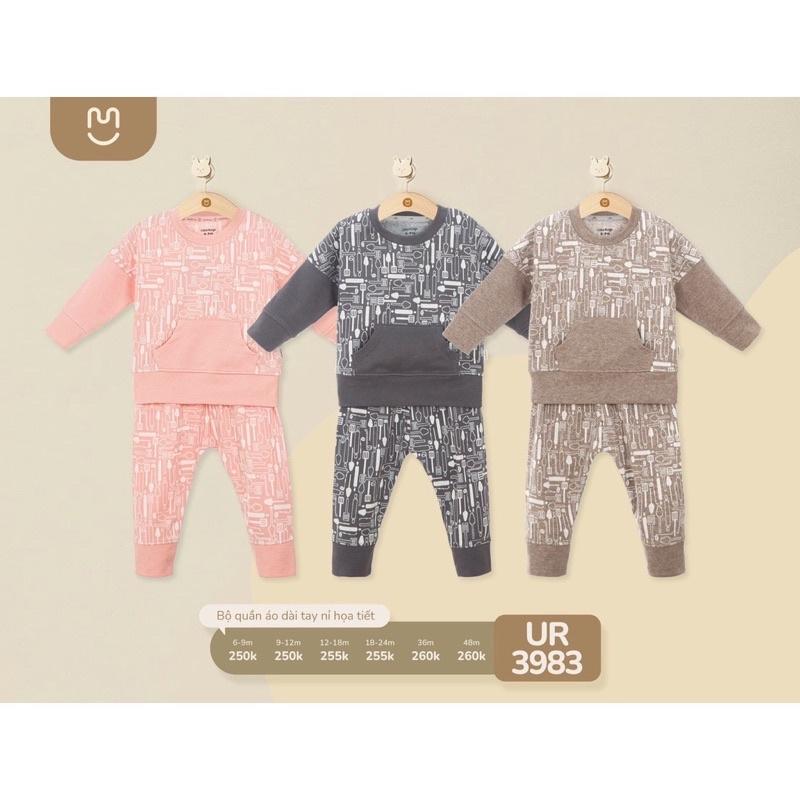 Bộ quan áo nỉ Thu Đông cho bé Ualarogo 6 tháng - 4 tuổi cotton dài tay cổ tròn cúc cài vai