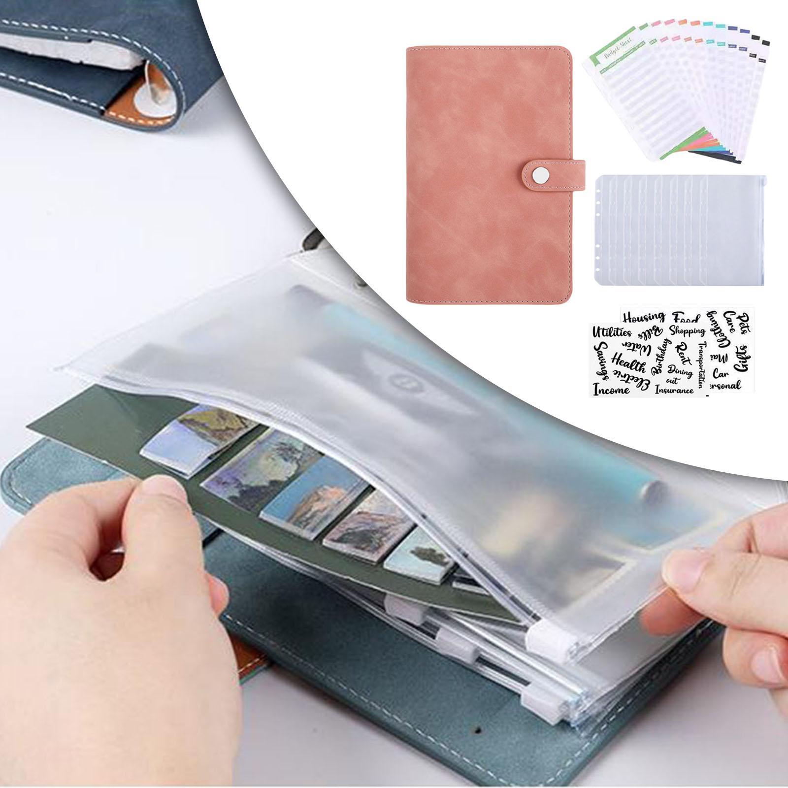 A6 Cash Envelopes Binder Wallet, PU Leather Budget Planner Notebook with 8Pcs Zipper Pockets,Coupon Organizer Lose Leaf Cash Binder for Budgeting
