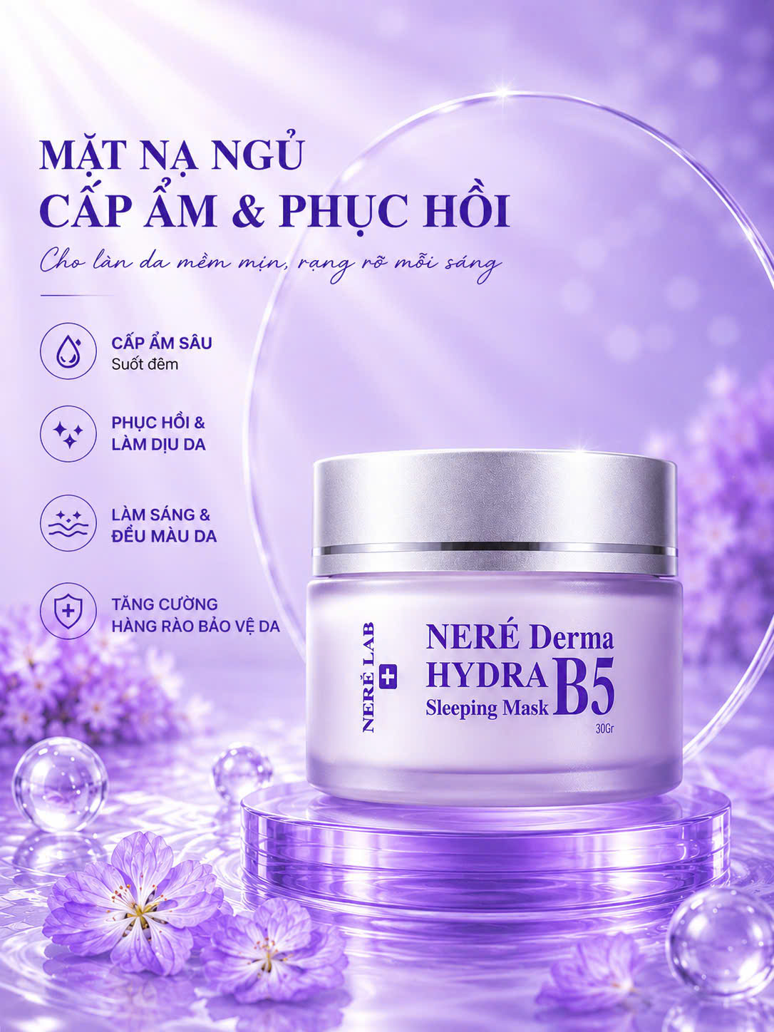 Mặt Nạ Ngủ Neré Derma Hydra B5 Sleeping Mask 30g - Phục hồi da, Cấp ẩm chuyên sâu, Làm dịu da, Dưỡng sáng da
