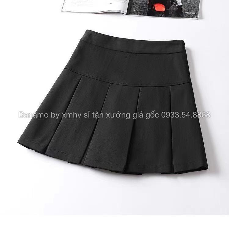 Chân váy tennis xếp ly to 3 màu trendy đen trắng xám thời trang 5321