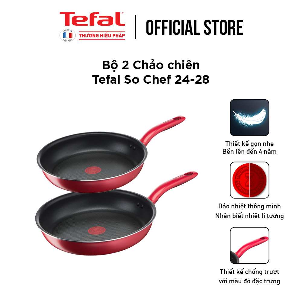Bộ 2 chảo chiên chống dính đáy từ Tefal So Chef dùng cho mọi loại bếp - Hàng chính hãng