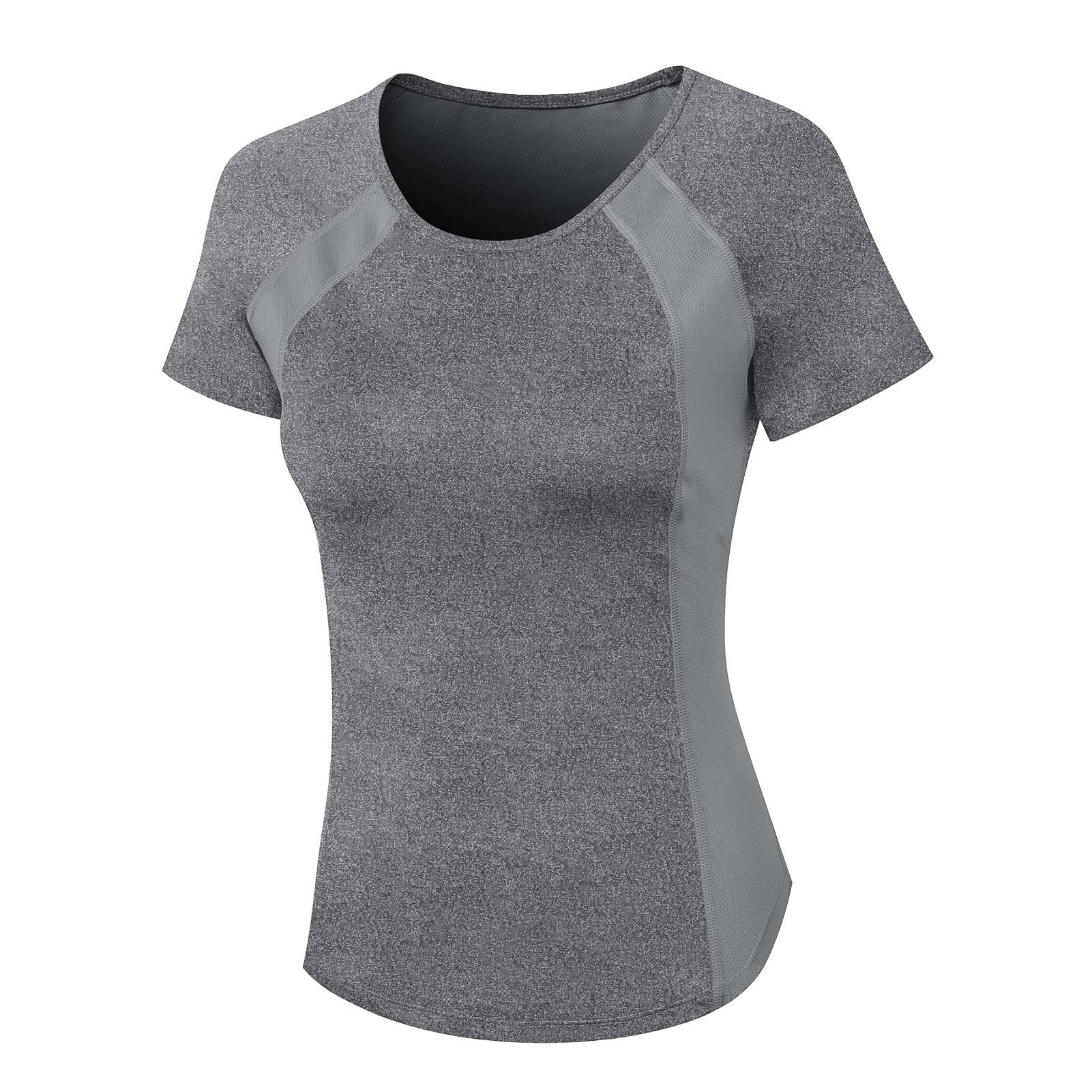 Áo thun tập thể dục dành cho nữ, nhanh khô, thoáng, thấm hút mồ hôi, dễ co giãn, thiết kế cổ cữ O thời trang